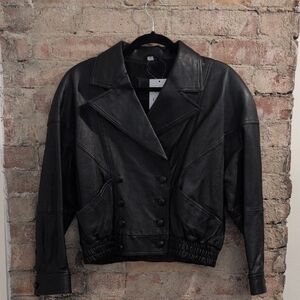 Soft Black Leather Jacket With Buttons Waist Length